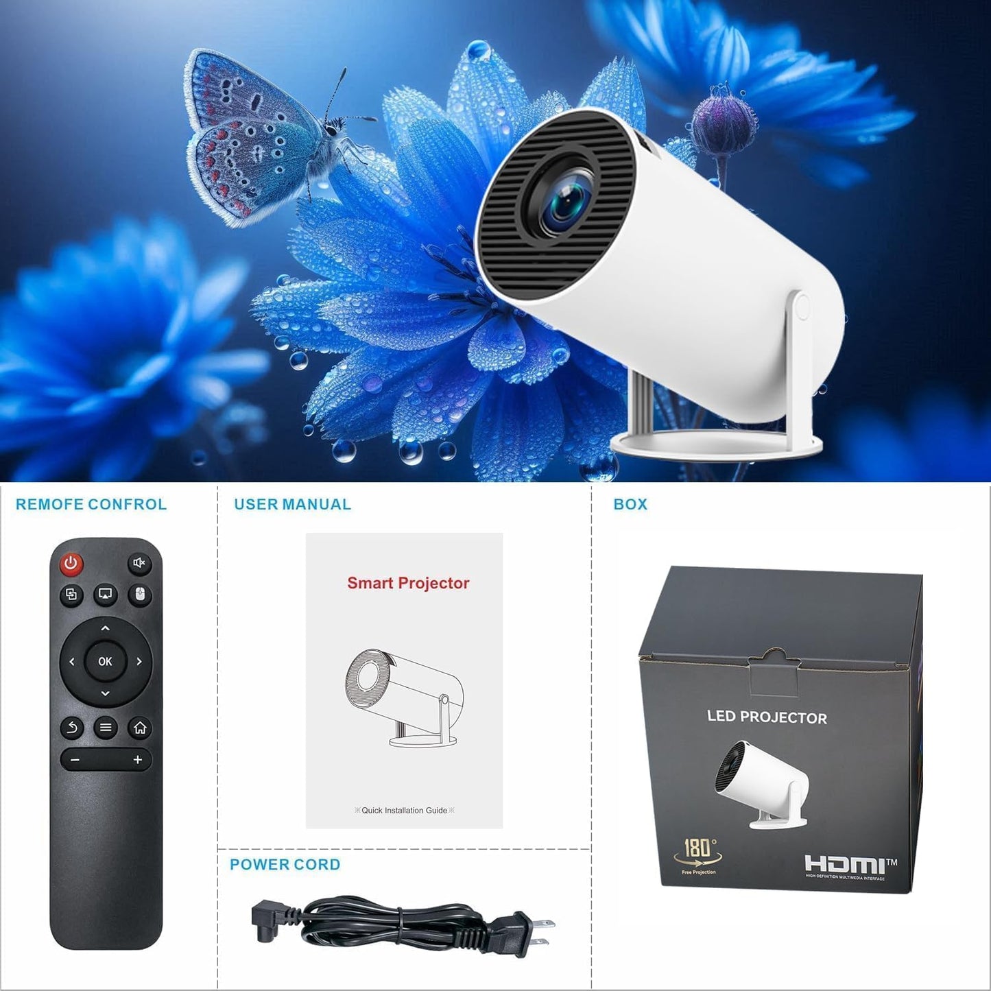 Mini Portable Projector 4K WiFi 6 BT 5.2 Upgraded Portable Projector Full HD Supported for Phone /PC /TV /HDMI /PS5 /Laptop Auto Keystone Home Theater 180° Rotation [Built-in App]