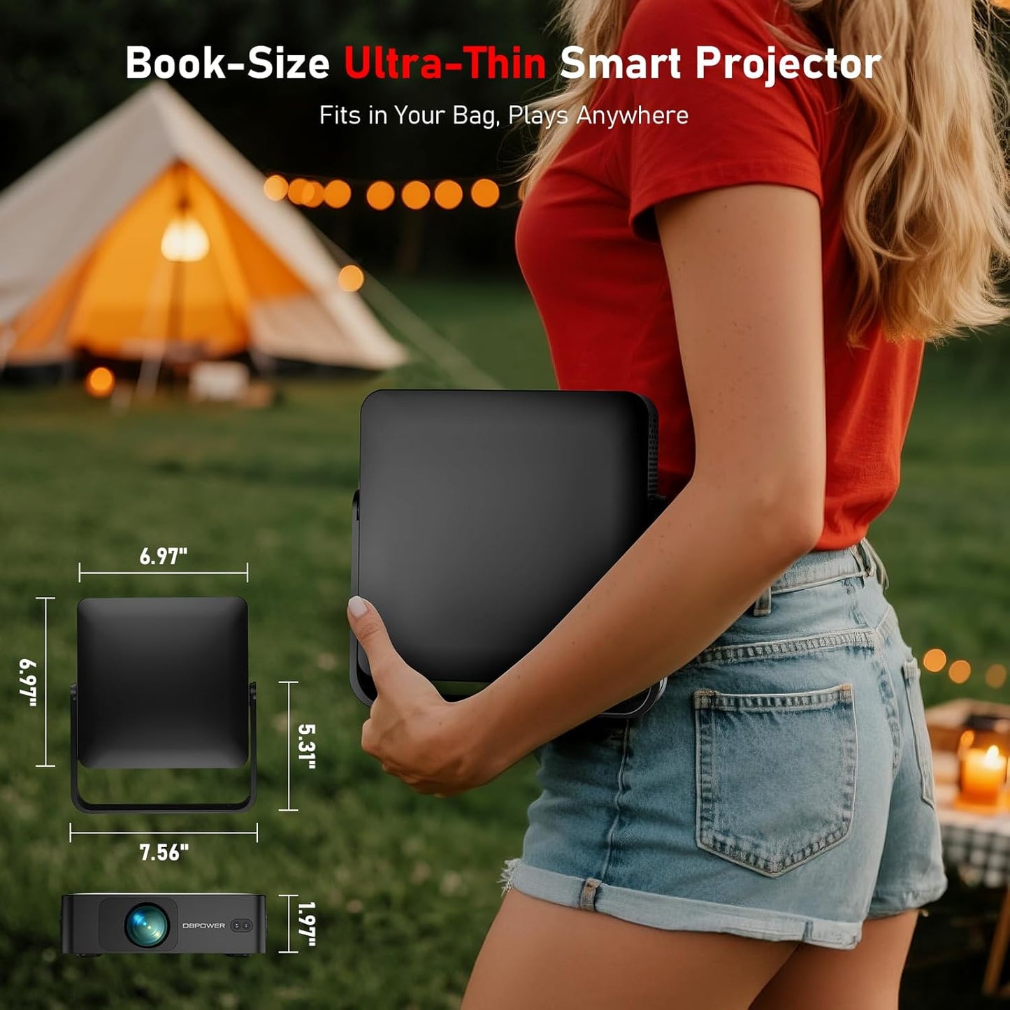 [Ultra-Slim 1.97"| Netflix Licensed | AI Auto Focus | 360° Stand] Smart Mini Projector with WiFi 6 & Bluetooth, Built-in Netflix/YouTube/Disney+/Hulu, DBPOWER N5 Movie Projector for Bedroom (Black)