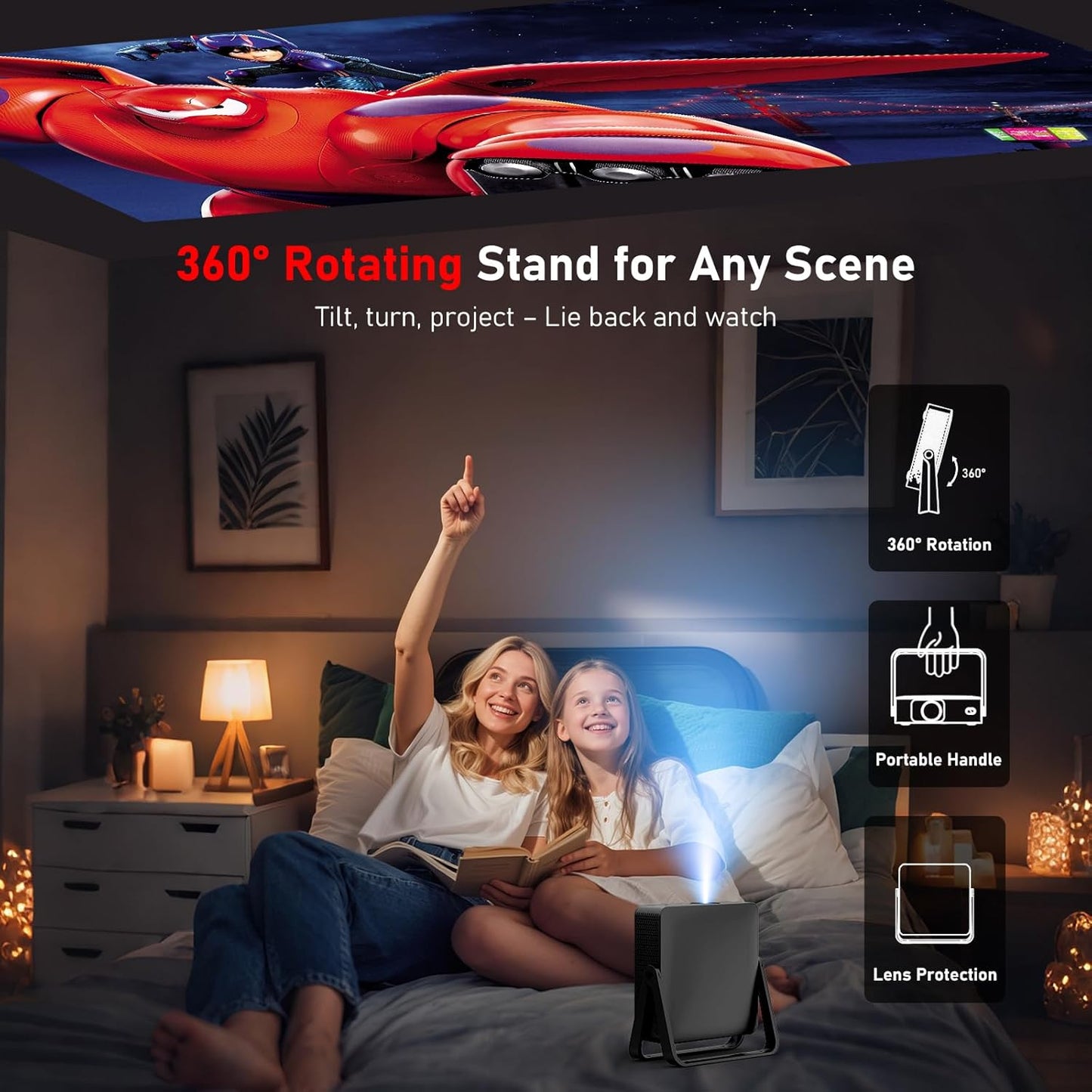[Ultra-Slim 1.97"| Netflix Licensed | AI Auto Focus | 360° Stand] Smart Mini Projector with WiFi 6 & Bluetooth, Built-in Netflix/YouTube/Disney+/Hulu, DBPOWER N5 Movie Projector for Bedroom (Black)