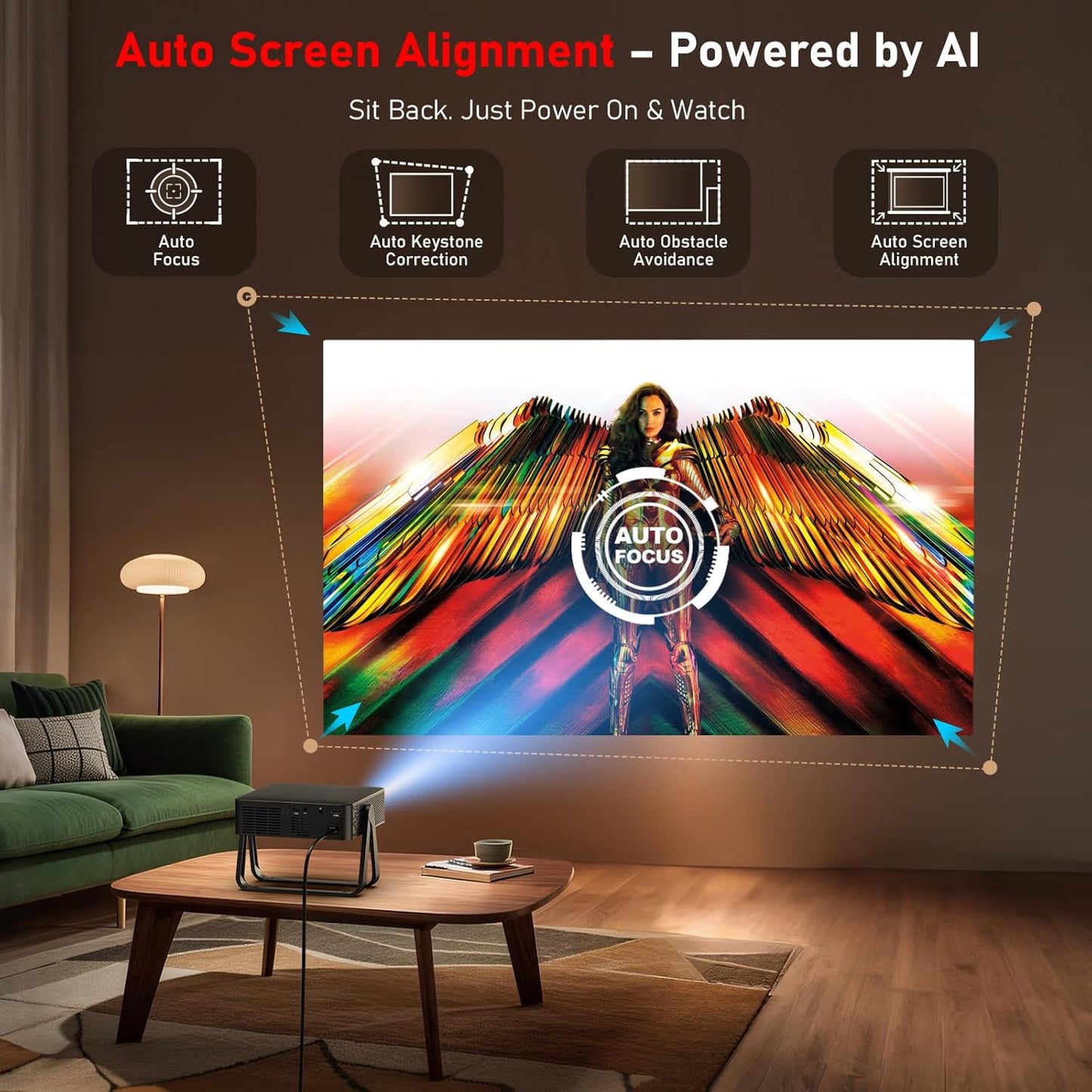 [Ultra-Slim 1.97"| Netflix Licensed | AI Auto Focus | 360° Stand] Smart Mini Projector with WiFi 6 & Bluetooth, Built-in Netflix/YouTube/Disney+/Hulu, DBPOWER N5 Movie Projector for Bedroom (Black)